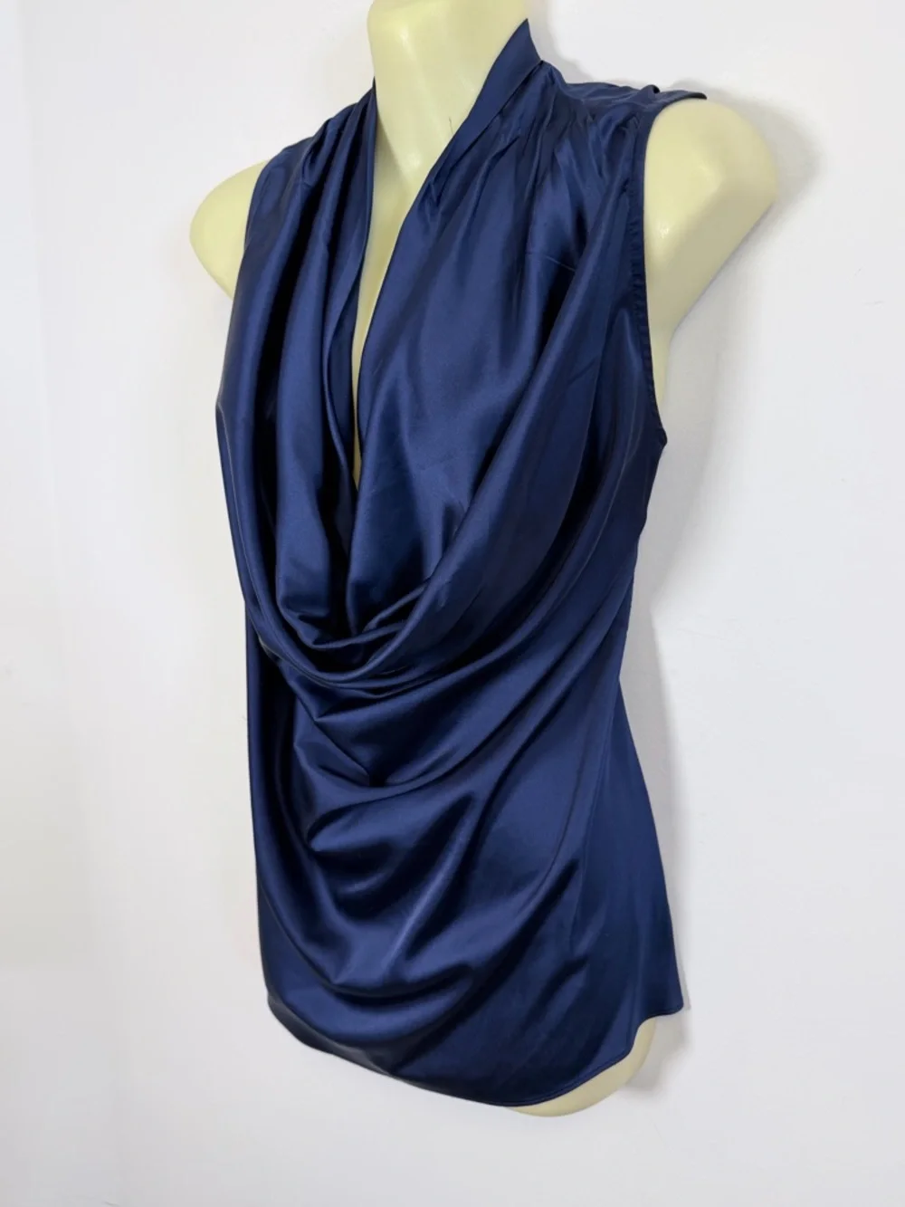 Boston Proper Navy Draped Cowl Neck Sleeveless Blouse - Picture 2 of 7